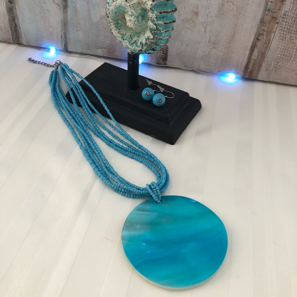 Turquoise Abalone Shell Choker with Earrings